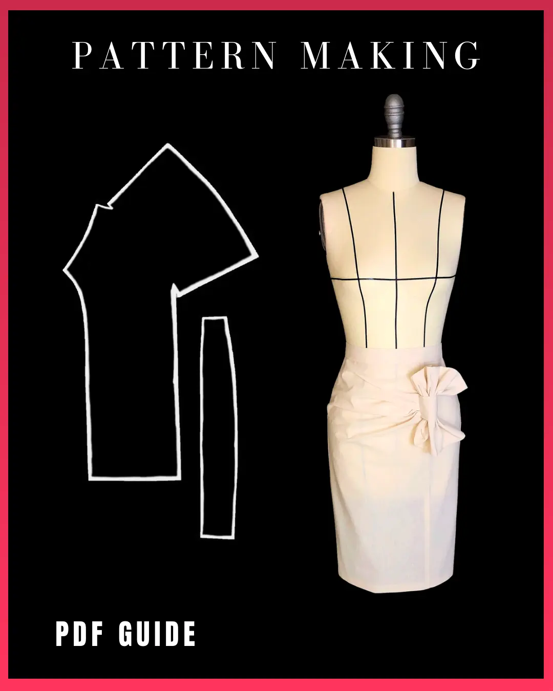 Pattern making PDF guide: How to design a skirt with a bow.